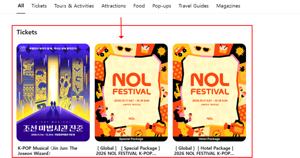 Searching K-pop artist concert on NOL World global ticketing site
